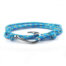 Nautical rope bracelet with stainless steel fish hook clasp in blue and orange.
