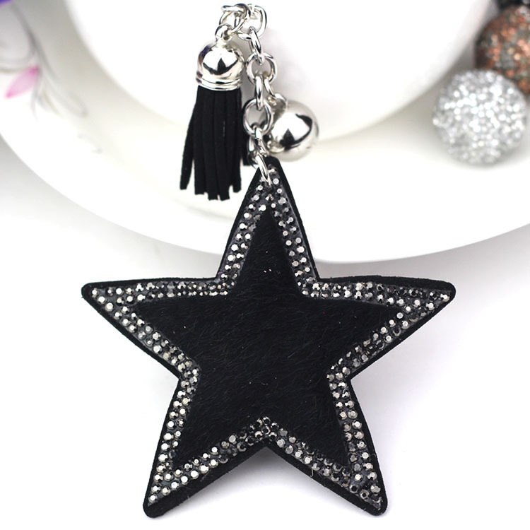 Pink star-shaped rhinestone keychain charm for handbags and purses
