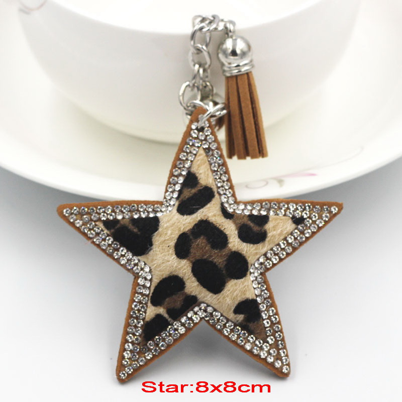 Pink star-shaped rhinestone keychain charm for handbags and purses