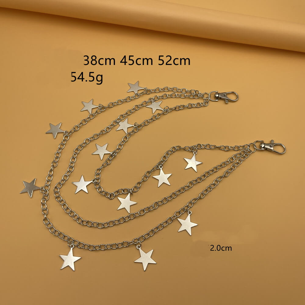 Pentagram Pendant Trouser Chain with Silver Star Charms – 3-Layer Waist Body Chain Jewelry