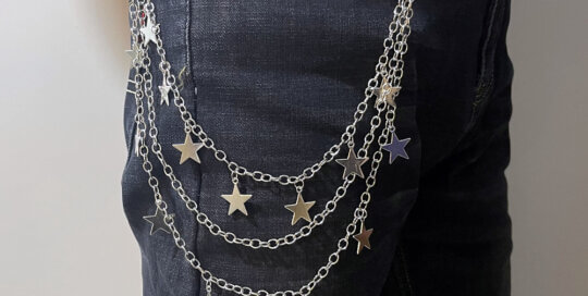Pentagram Pendant Trouser Chain with Silver Star Charms – 3-Layer Waist Body Chain Jewelry