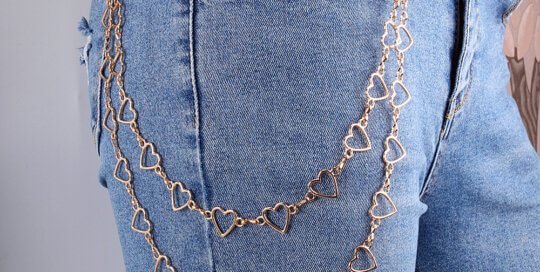 Gold Loving Heart Shaped Waist Chain with Multi-Layered Heart Links