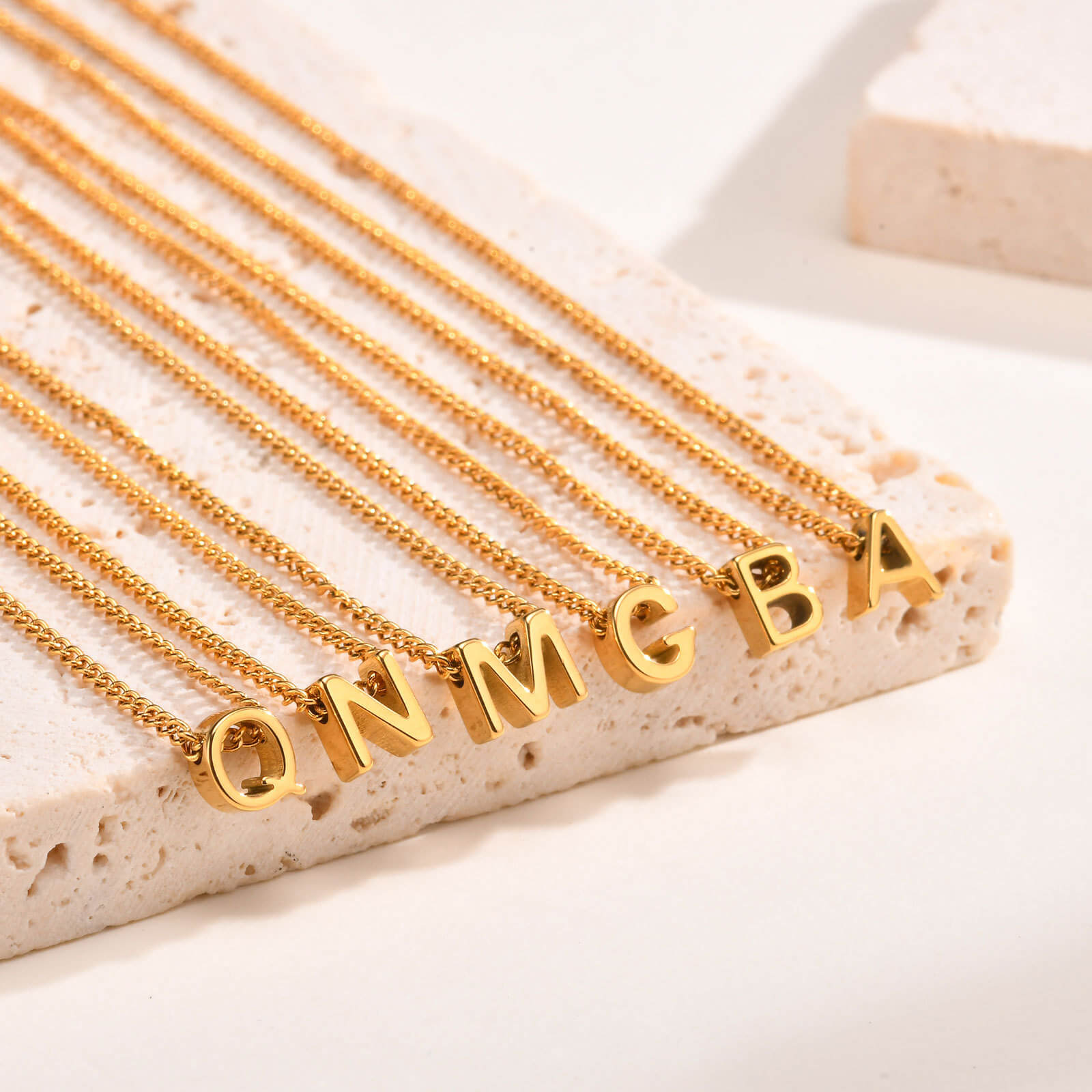 Stainless steel initial necklaces with gold letter pendants for wholesale