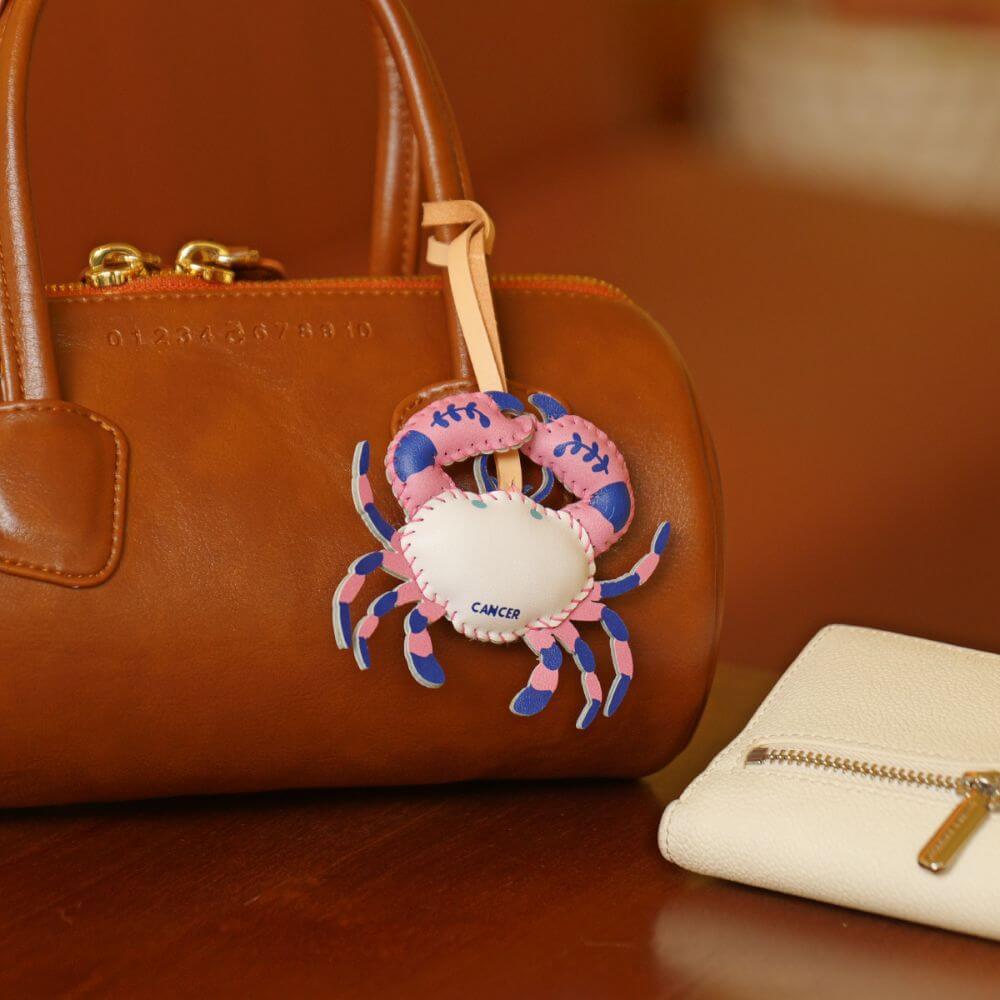 PU leather zodiac signs bag charm keychain for astrology lovers
