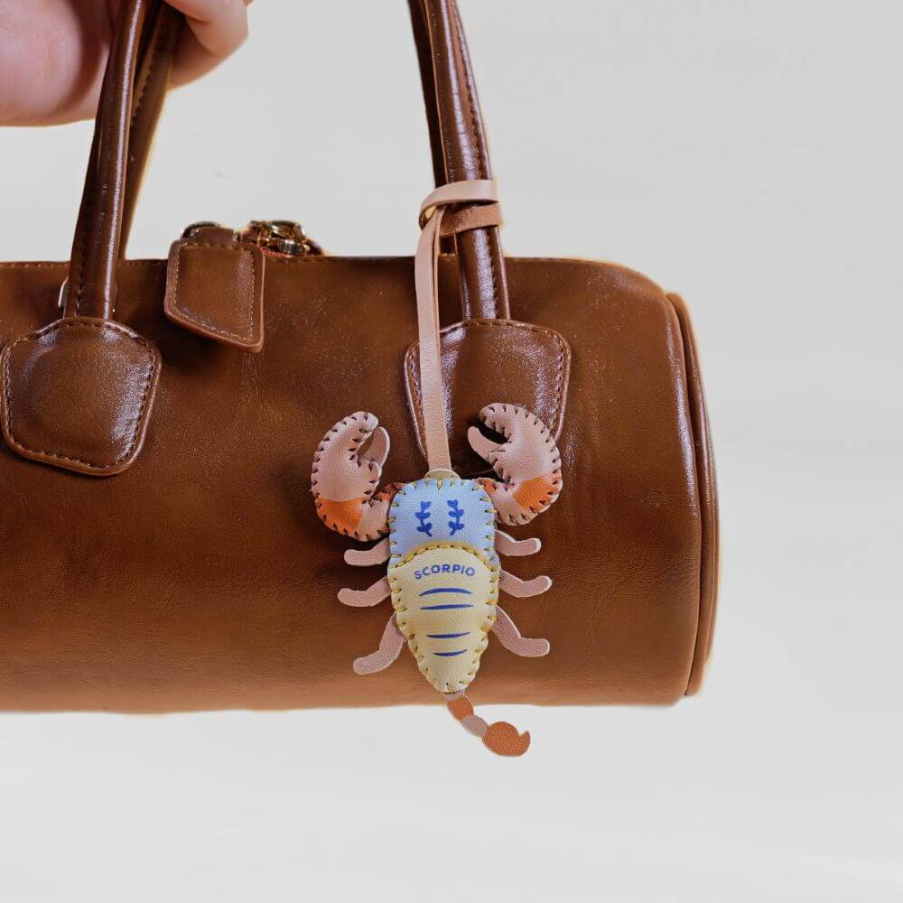 PU leather zodiac signs bag charm keychain for astrology lovers