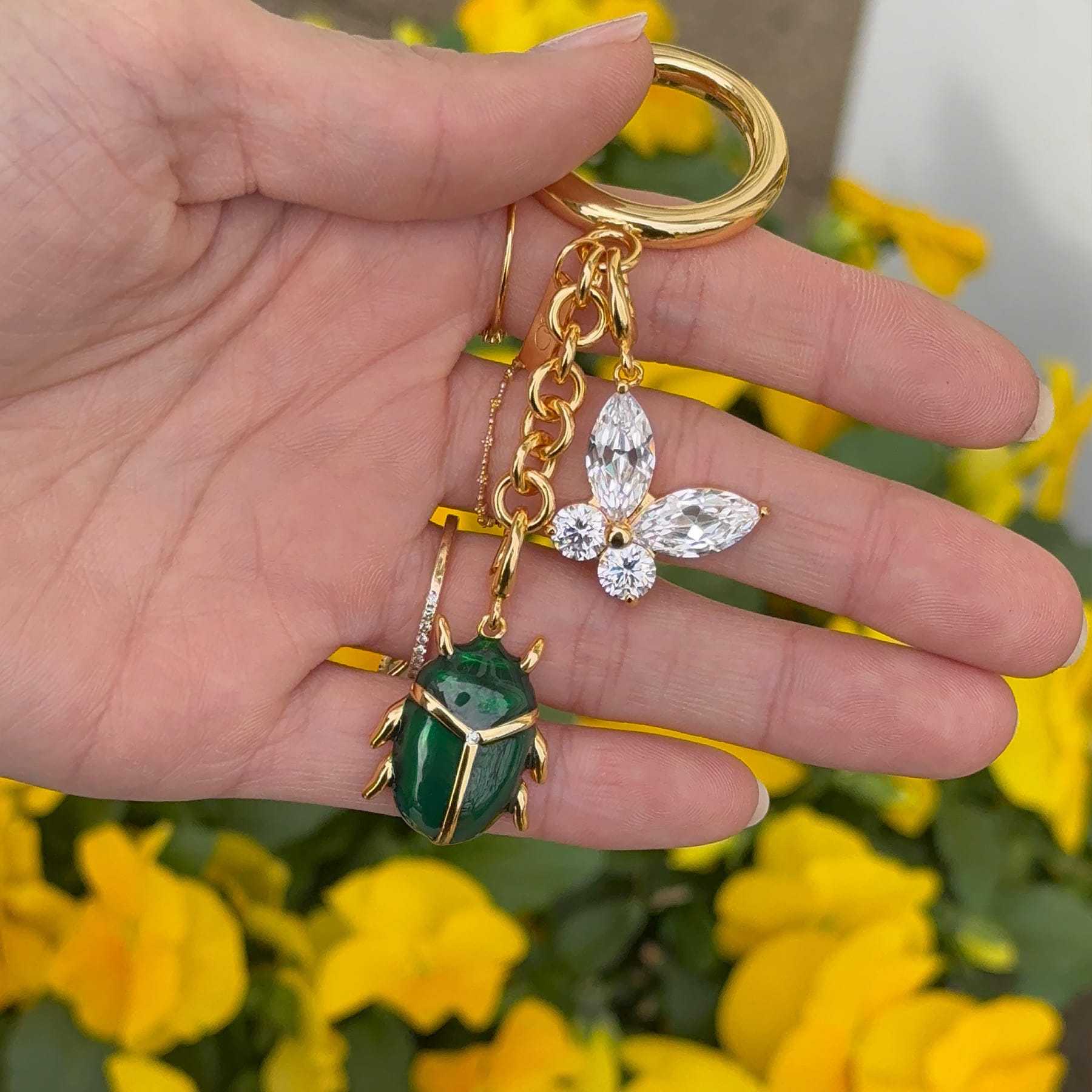 Stainless Steel Butterfly and Beetle Bag Charm Pendant Accessory for Handbags
