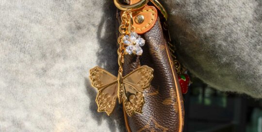 Stainless Steel Butterfly Keychain Charm with Gold Detailing for Bags