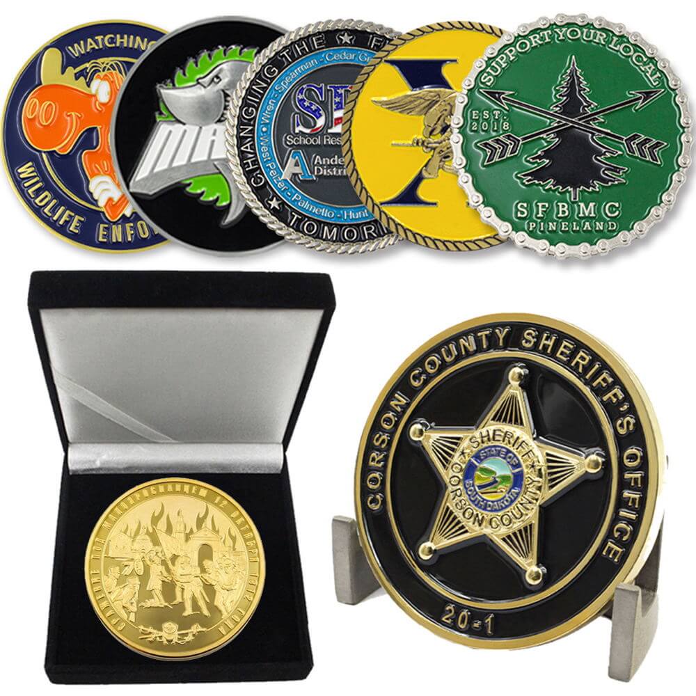 Custom 3D zinc alloy challenge coin with enamel and logo box – commemorative OEM souvenir
