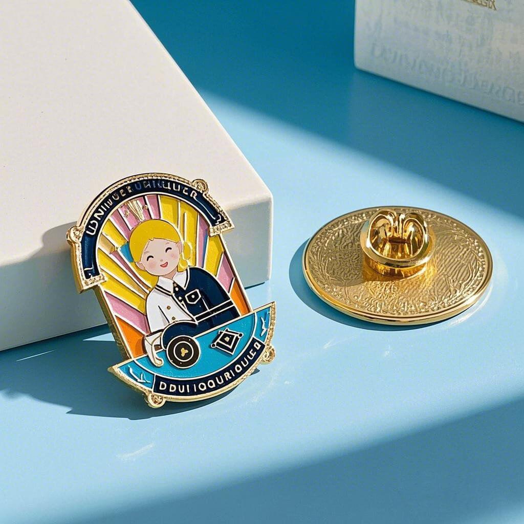 Custom enamel lapel pin with cartoon logo design and magnetic backing – souvenir gift and OEM manufacturer