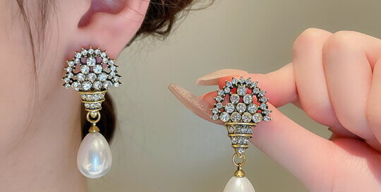 Wholesale vintage pearl drop rhinestone earrings for women – retro style jewelry