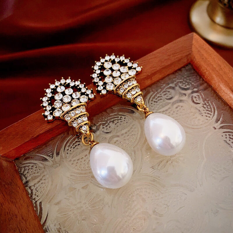 Wholesale vintage pearl drop rhinestone earrings for women – retro style jewelry