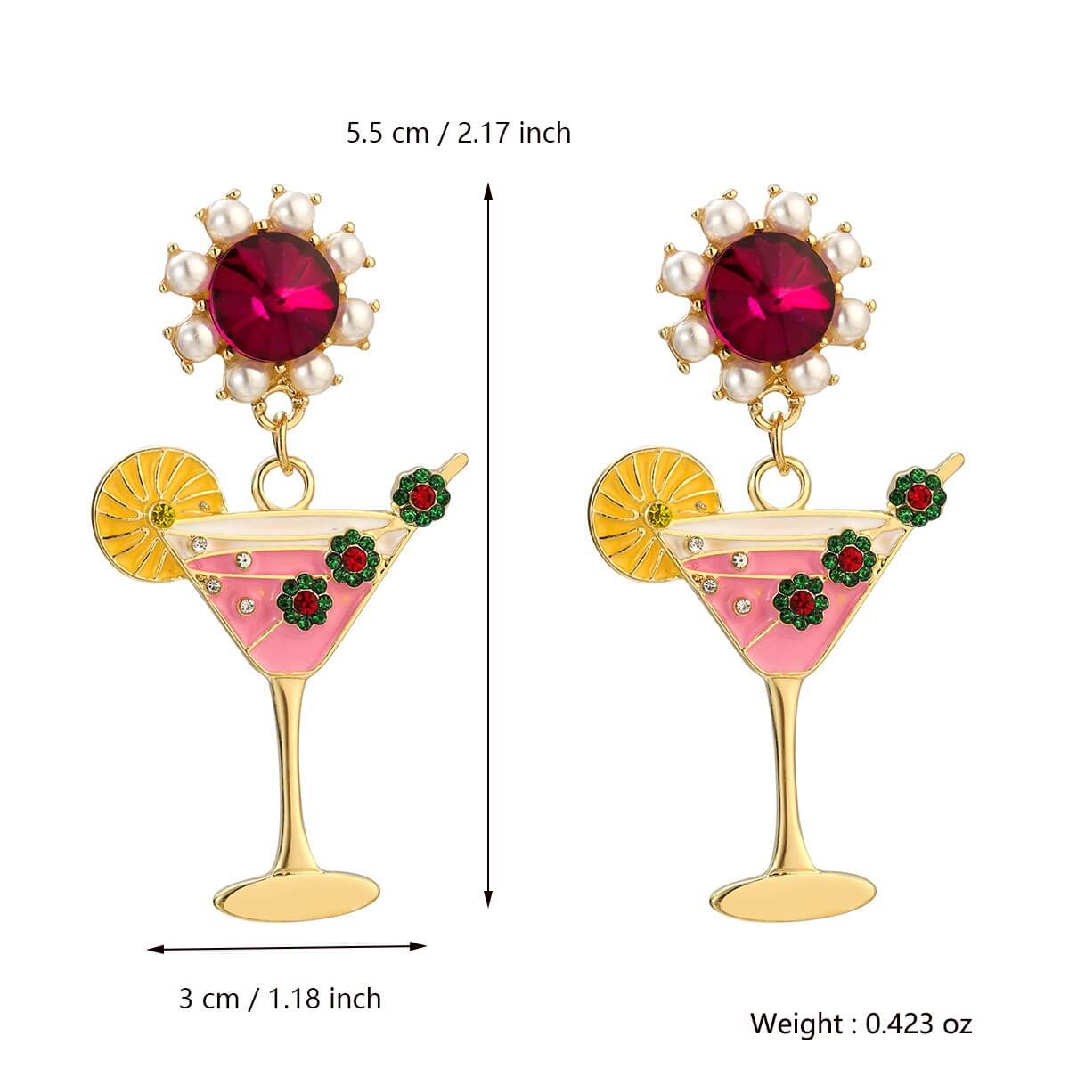 Wholesale cocktail glass earrings with rhinestones and pearls – fun statement jewelry