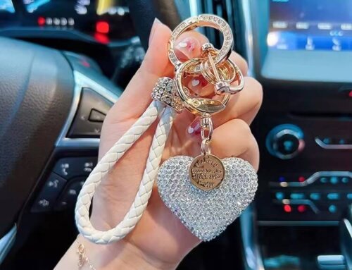 Rhinestone Heart Keychain with Braided Strap – Sparkly Bag Charm
