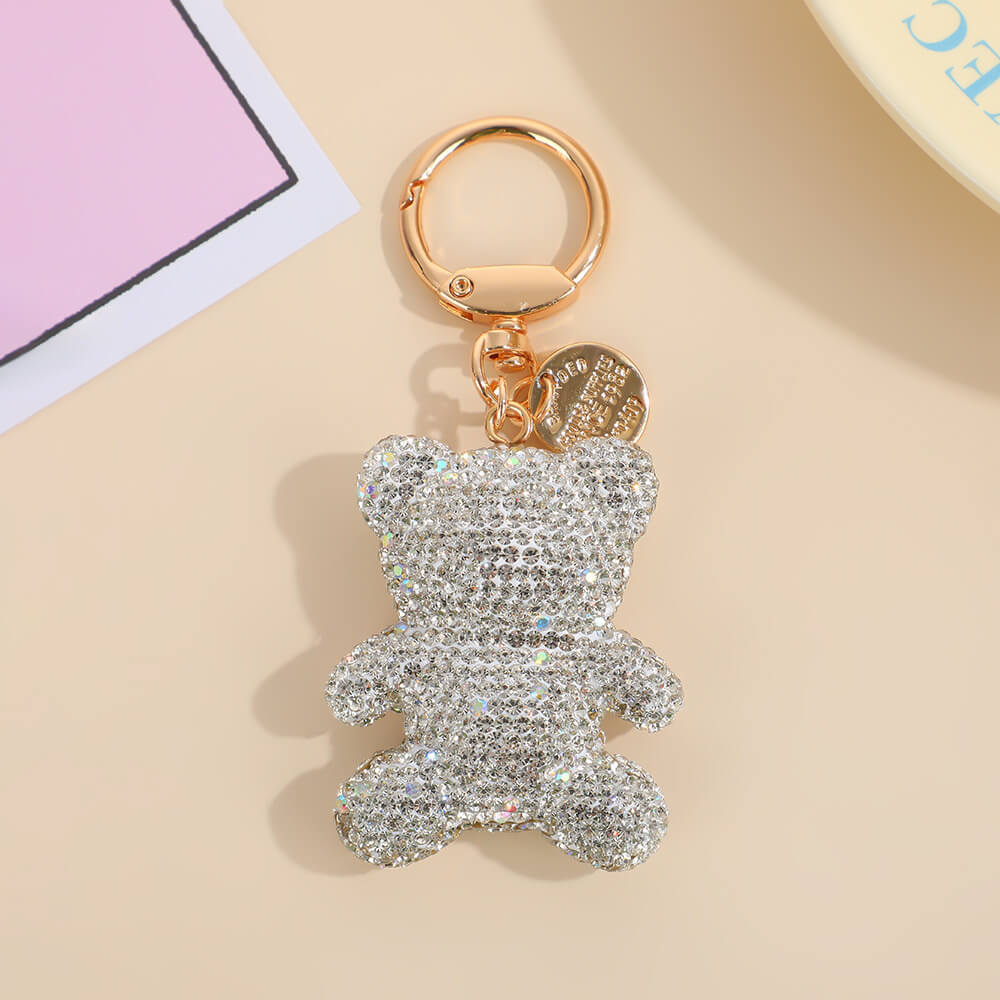 Pink Rhinestone Teddy Bear Keychain Bag Charm