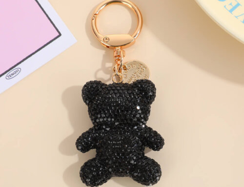 Rhinestone Teddy Bear Keychain – Cute Crystal Bear Bag Charm with Custom Logo Option