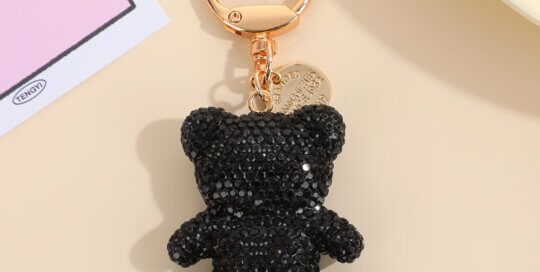 Pink Rhinestone Teddy Bear Keychain Bag Charm