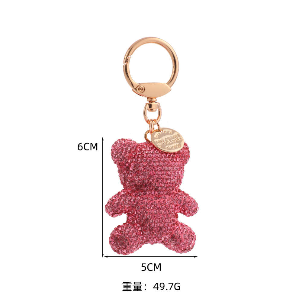 Pink Rhinestone Teddy Bear Keychain Bag Charm