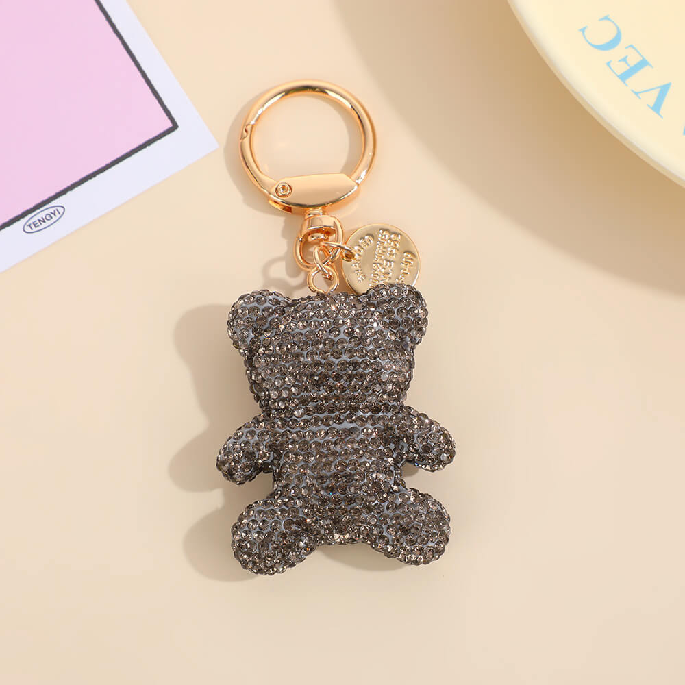 Pink Rhinestone Teddy Bear Keychain Bag Charm