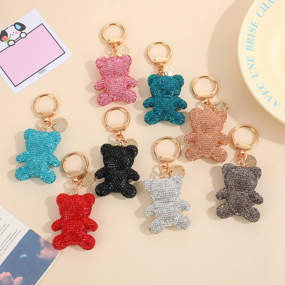 Pink Rhinestone Teddy Bear Keychain Bag Charm