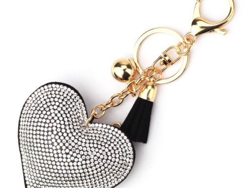 Heart Rhinestone Keychain – Crystal Leather Bag Charm with Tassel