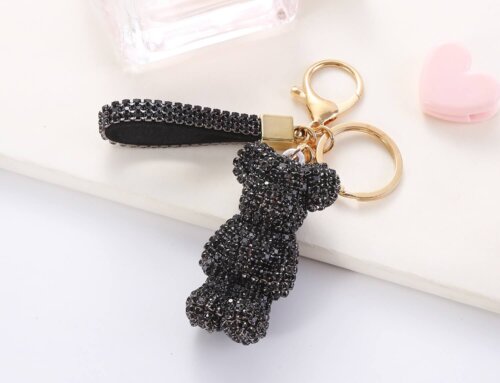 Rhinestone Teddy Bear Keychain with Strap – Cute Sparkly Bag Charm for Women