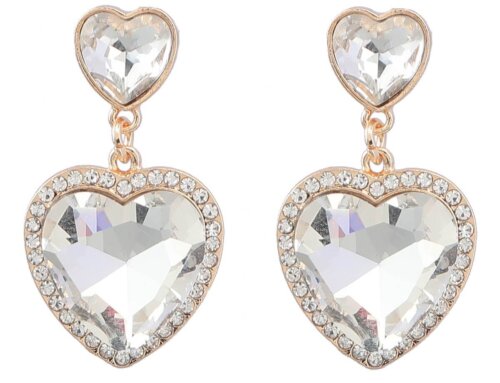 Pink Heart Rhinestone Dangle Earrings for Women – Colorful Crystal Statement Jewelry