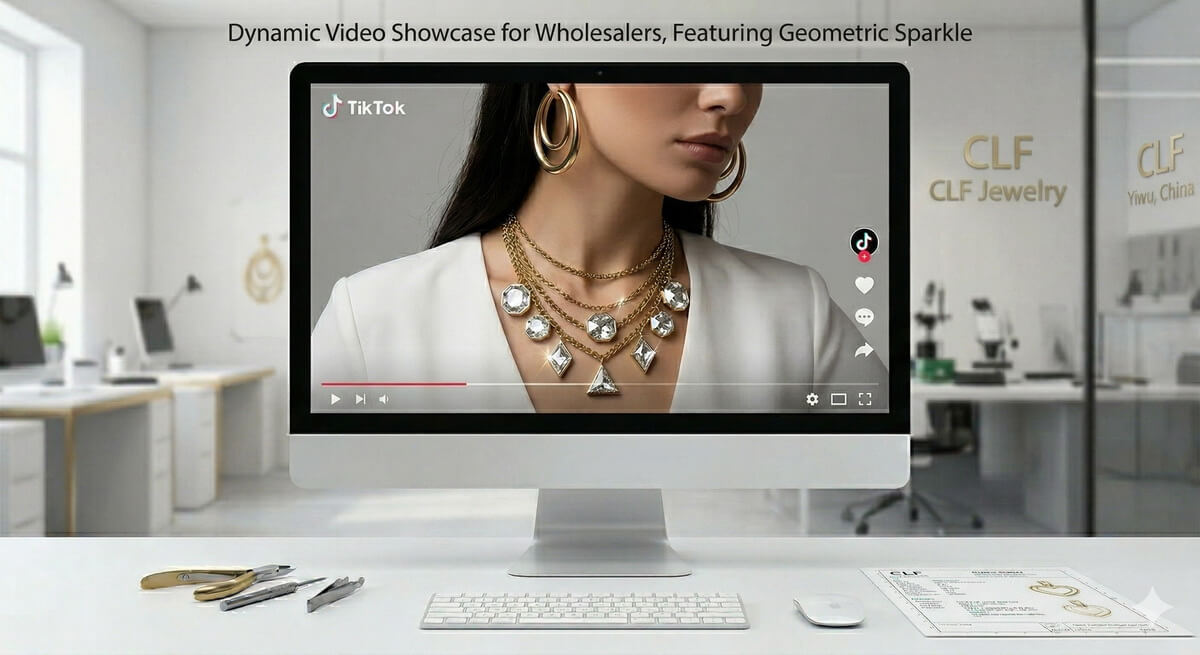 Revised custom fashion jewelry marketing content with a focus on geometric charm movement and social media video for boutiques in 2026。