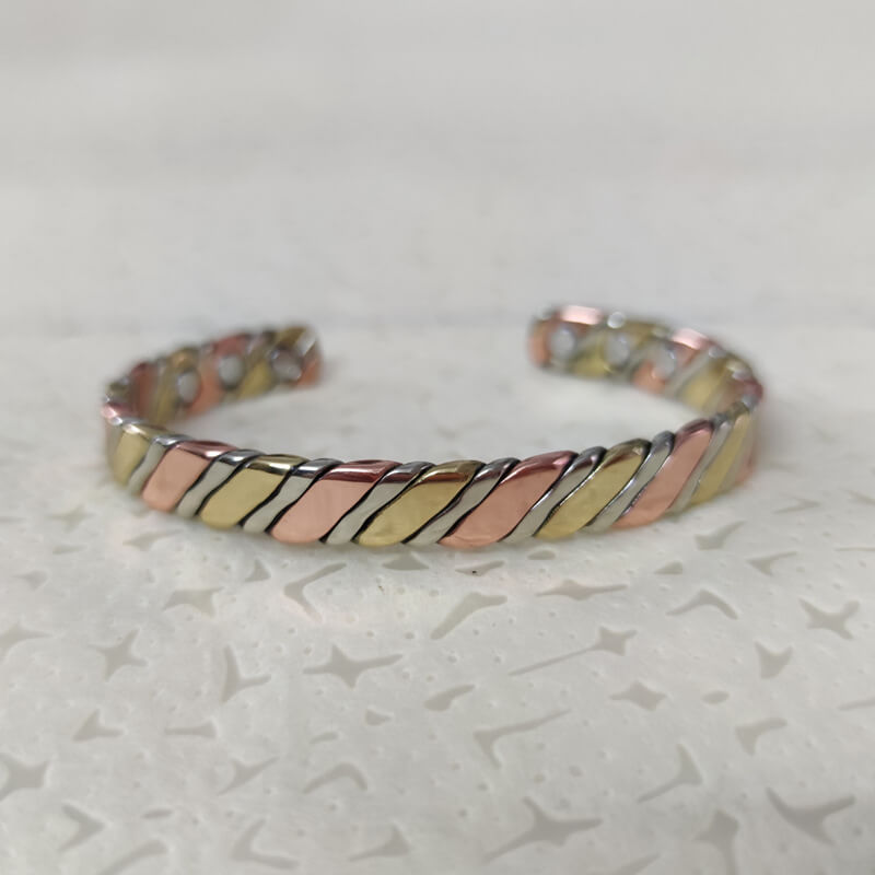 Tri-color braided women's magnetic copper jewelry high polished therapy bangle