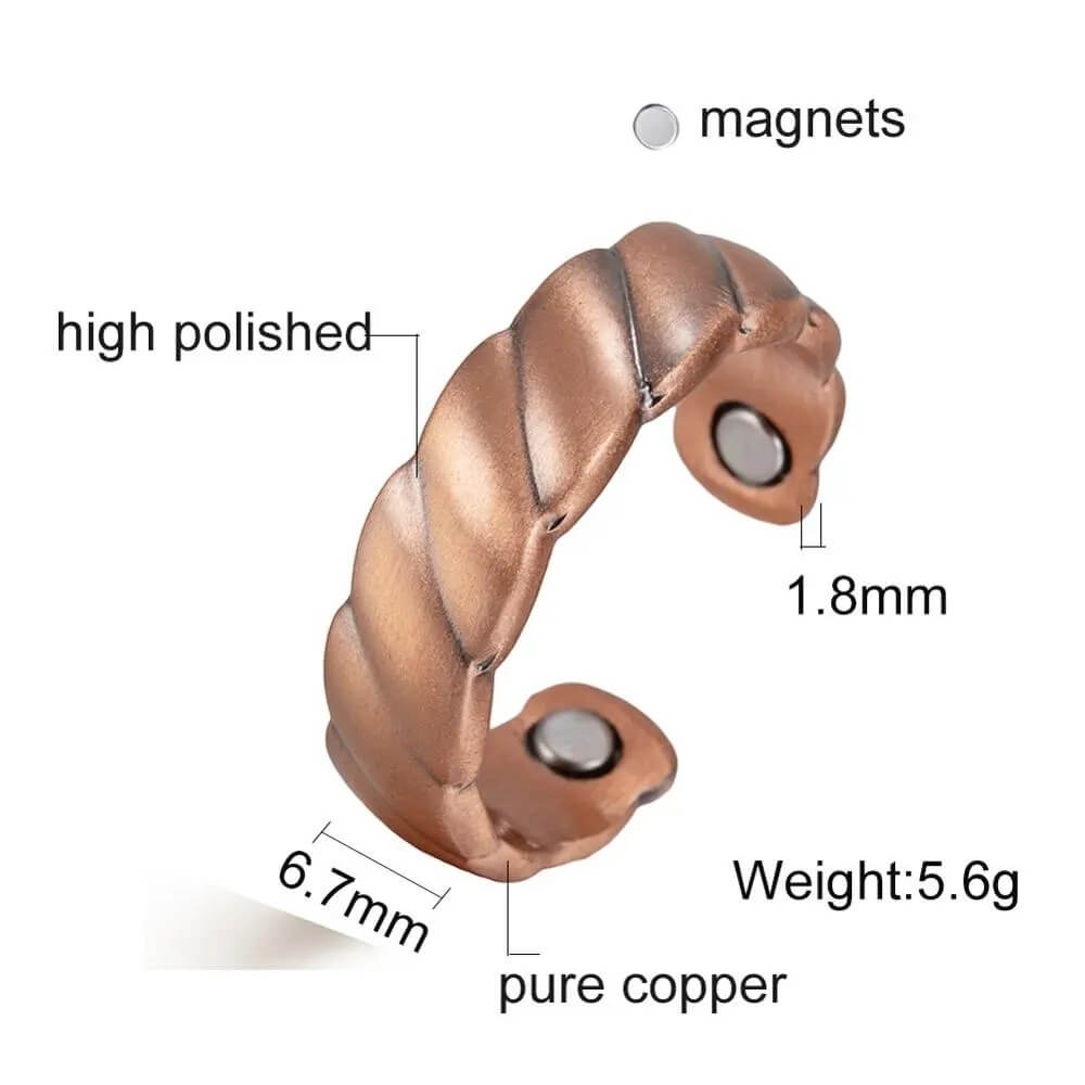 Twisted pure copper magnetic ring with magnets for arthritis and joint relief