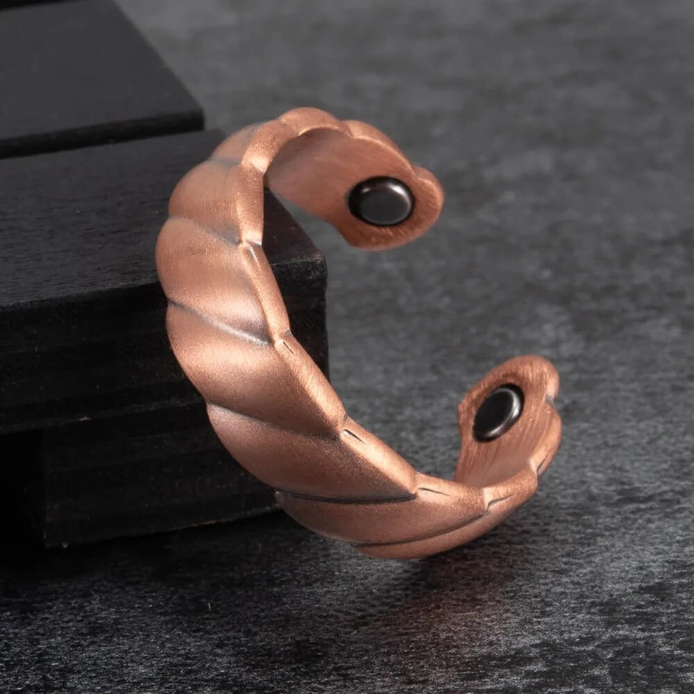 Adjustable copper healing ring twisted texture 6.7mm width 99.9 percent pure copper