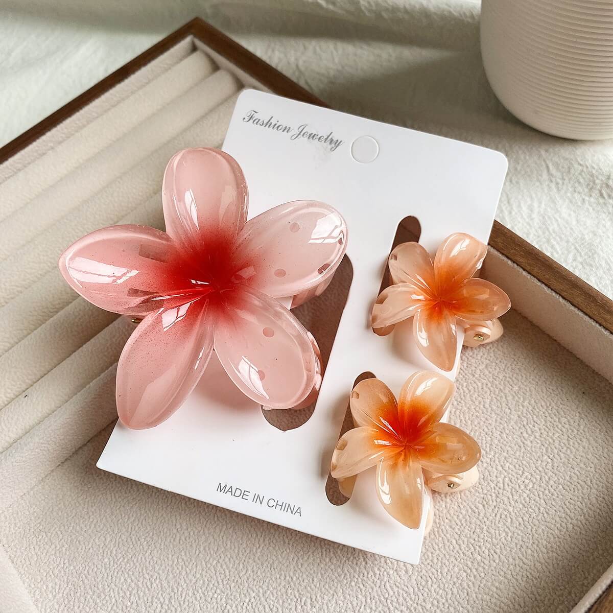 3 piece plumeria flower hair clip set