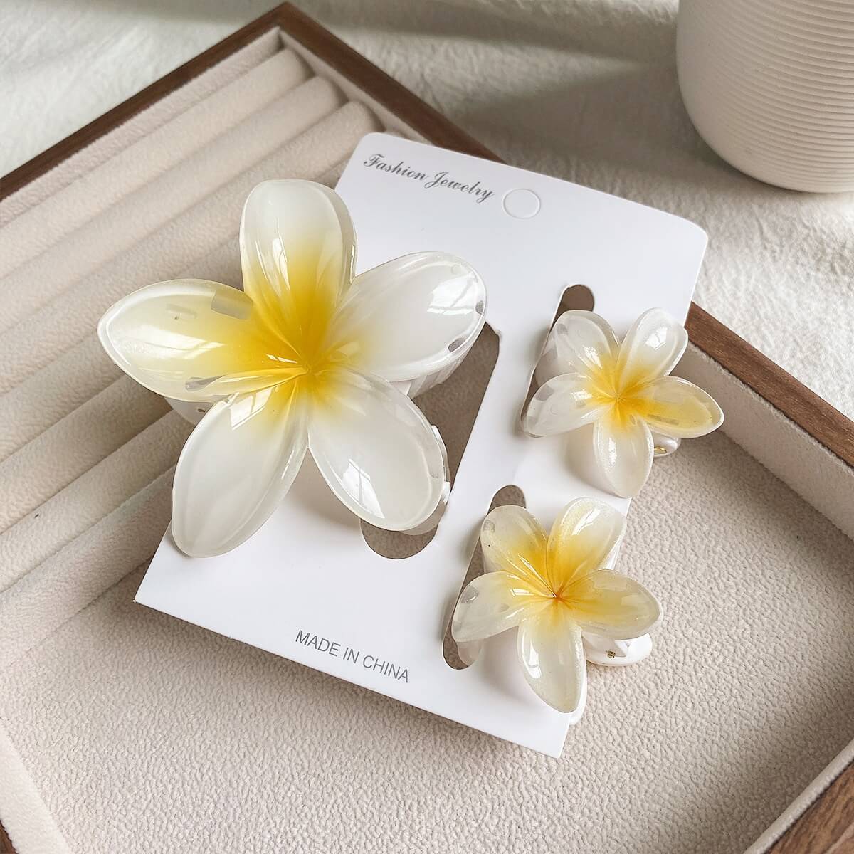 3 piece plumeria flower hair clip set