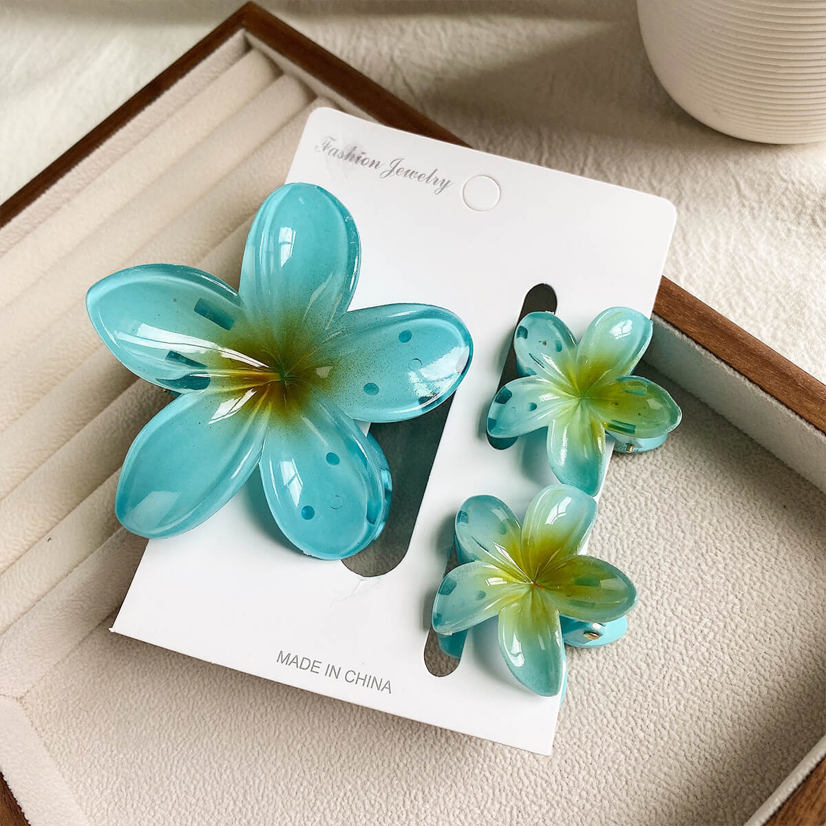 3 piece plumeria flower hair clip set