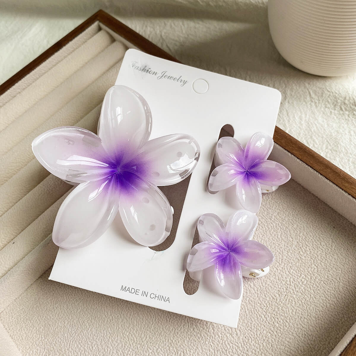 3 piece plumeria flower hair clip set