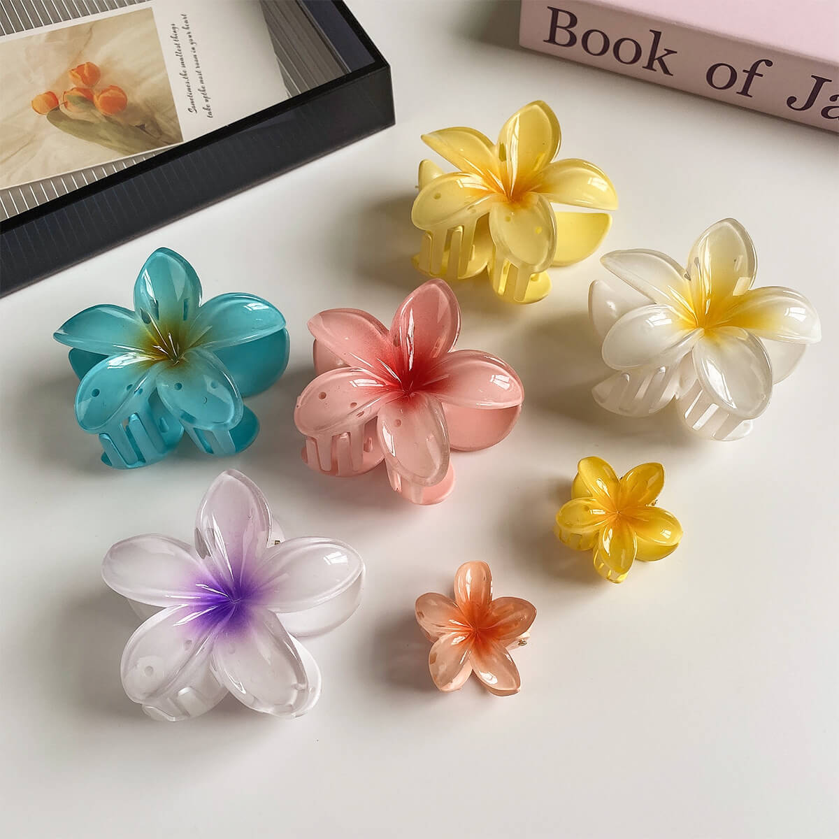 3 piece plumeria flower hair clip set