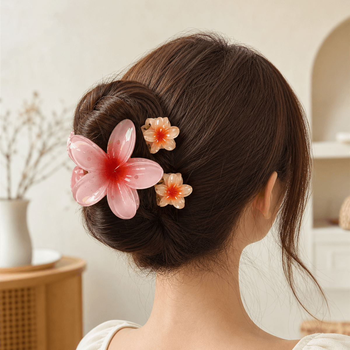 3 piece plumeria flower hair clip set